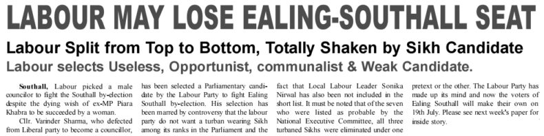 Pardes Weekly On Varinder Sharma And Labour Ealing Southall Campaign