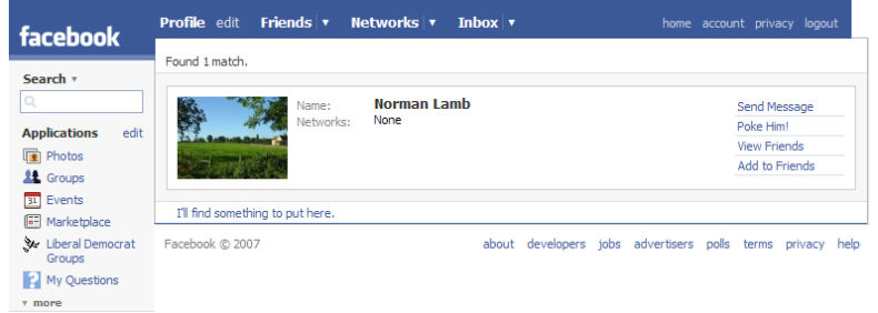 Fake Norman Lamb Facebook Profile
