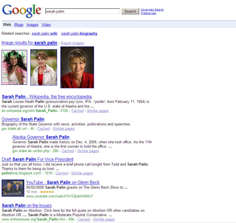 Sarah Palin Search Results