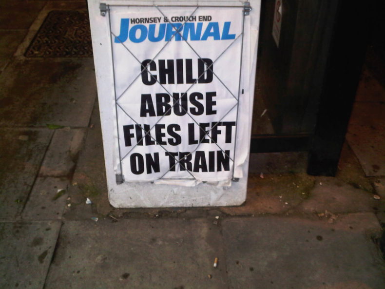 Haringey Council leaves child abuse files on train - newspaper poster