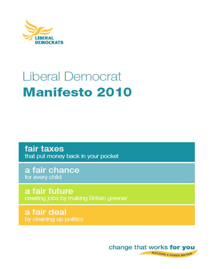 Liberal Democrat 2010 general election manifesto - front page