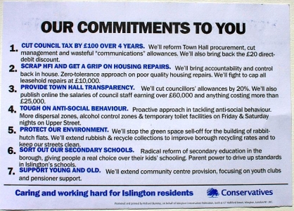 Conservative Polling Card Leaflet In Islington Rear