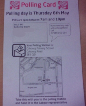 Labour Polling Card Leaflet Southwark Front