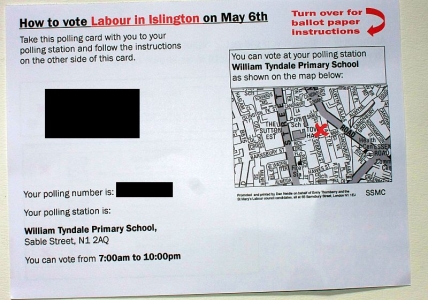 Labour Polling Card Leaflet In Islington Front