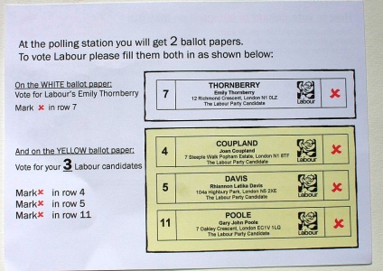 Labour Polling Card Leaflet In Islington Rear