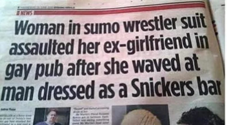 Woman in sumo suit headline