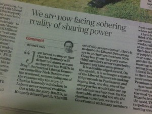 Photo: Mark Pack's article in printed edition of The Independent