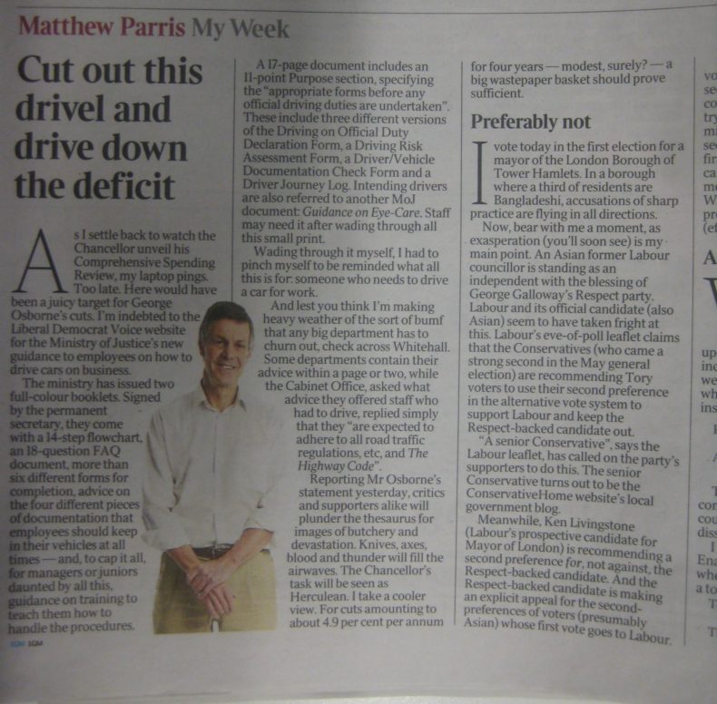 Ministry of Justice safe driving story hits The Times
