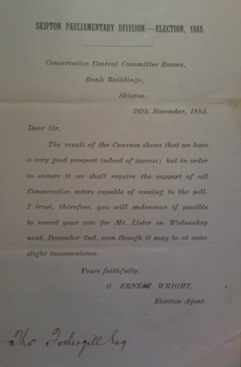 Skipton Parliamentary election leaflet 1885