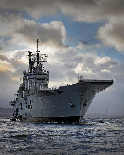 HMS Ark Royal sails into the Clyde for the last time. Photo courtesy of Ministry of Defence