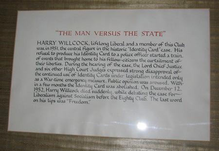 Harry Willcock plaque in National Liberal Club courtesy of Martin Tod