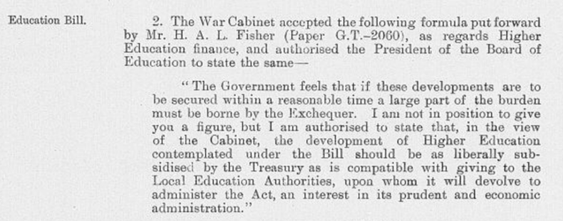 Agreeing what became the Fisher Education Act: War Cabinet minutes from 1917.