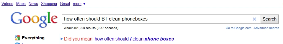 Google autocorrect for cleaning phone boxes