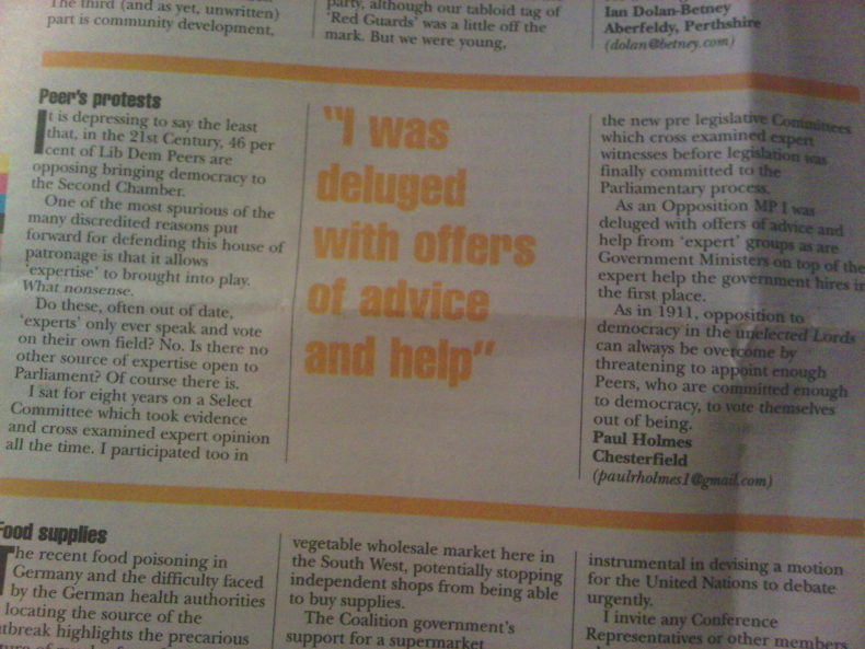 Paul Holmes in Liberal Democrat News supporting Lords reform 5843746964 o