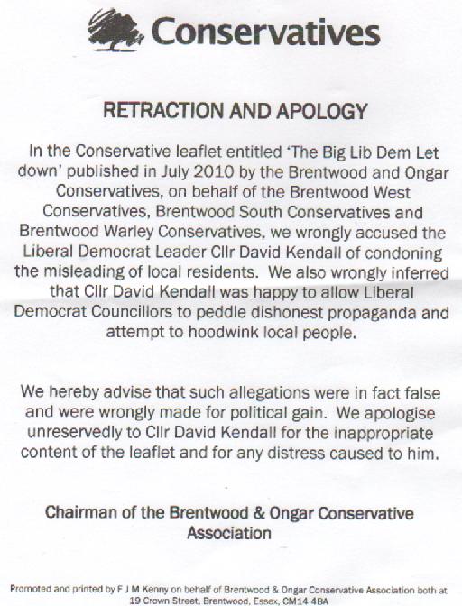 Brentwood Conservative leaflet