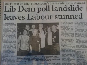 Lib Dem Poll Landslide - newspaper story featuring Jill Fraser