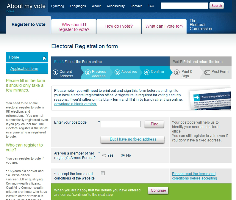 Electoral registration website
