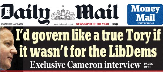 Daily Mail front page on David Cameron