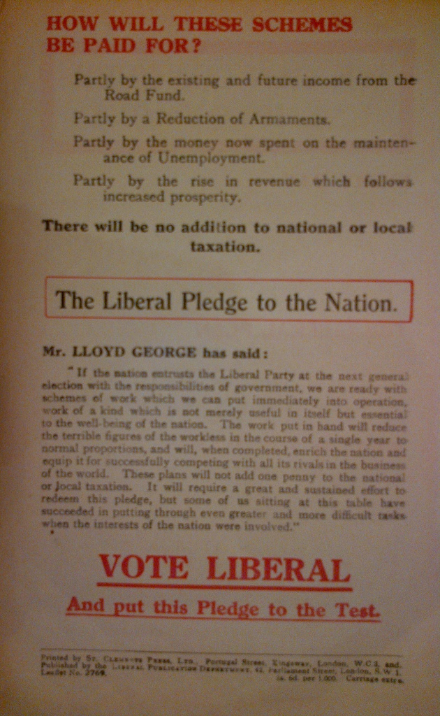 1929 Liberal Party leaflet (back) We Can Conquer Unemployment