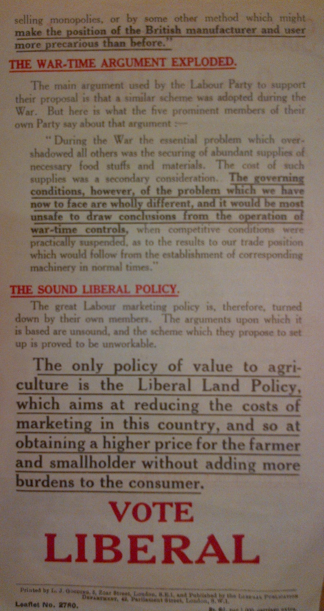1929 Liberal Party leaflet - rear