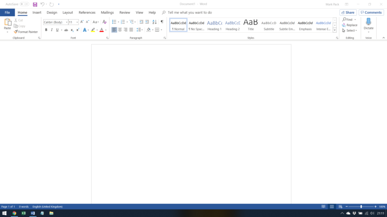 Blank Microsoft Word screen