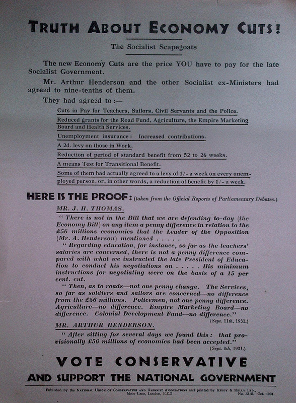 Truth About Economy Cuts! 1931 Conservative Party election leaflet