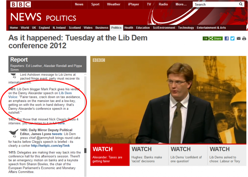 BBC News screenshot with tweet from Mark Pack