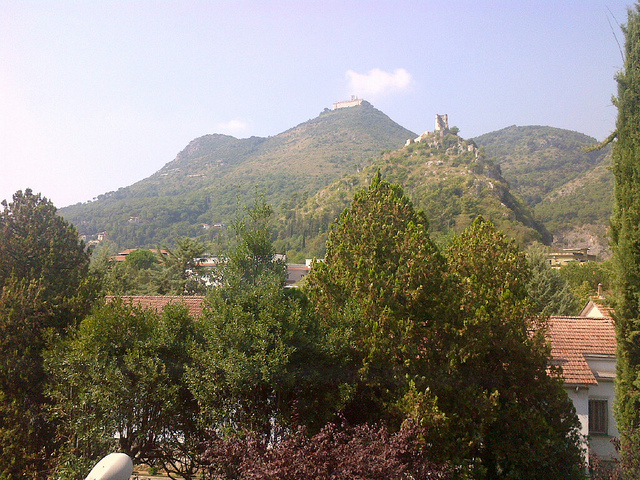 Monte Cassino: view up to the Abbey from the town