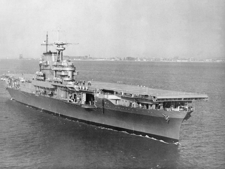 USS Hornet (CV-8) underway in Hampton Roads 1941 - Public Domain