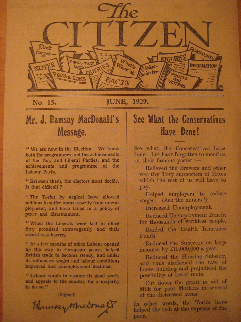 The Citizen Labour leaflet June 1929, page 1