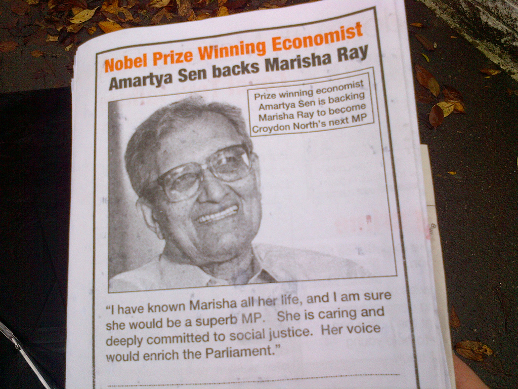 Amartya Sen backs Marisha Ray - election leaflet