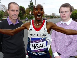 Mo Farah on the Formby Road without Bill Esterson