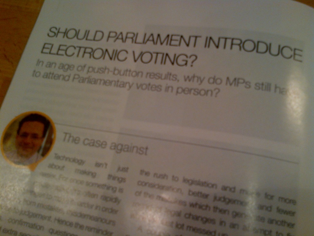 Electronic voting in Parliament - article by Mark Pack in Ad Lib