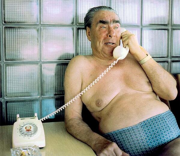 Leonid Brezhnev on the phone in his underwear