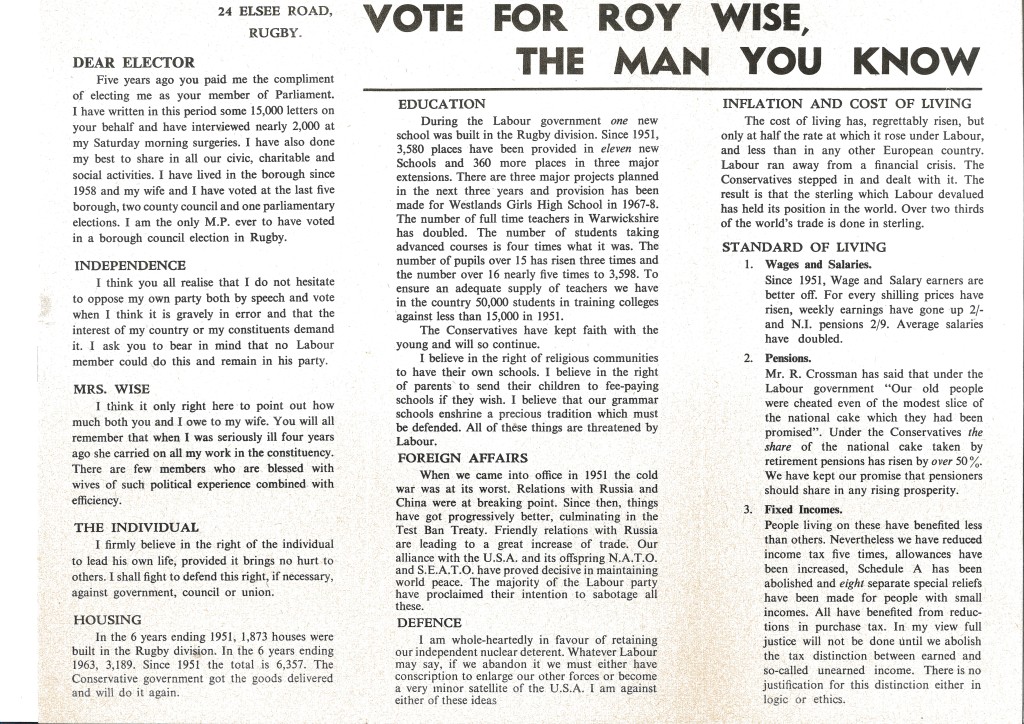 Roy Wise election leaflet side 2