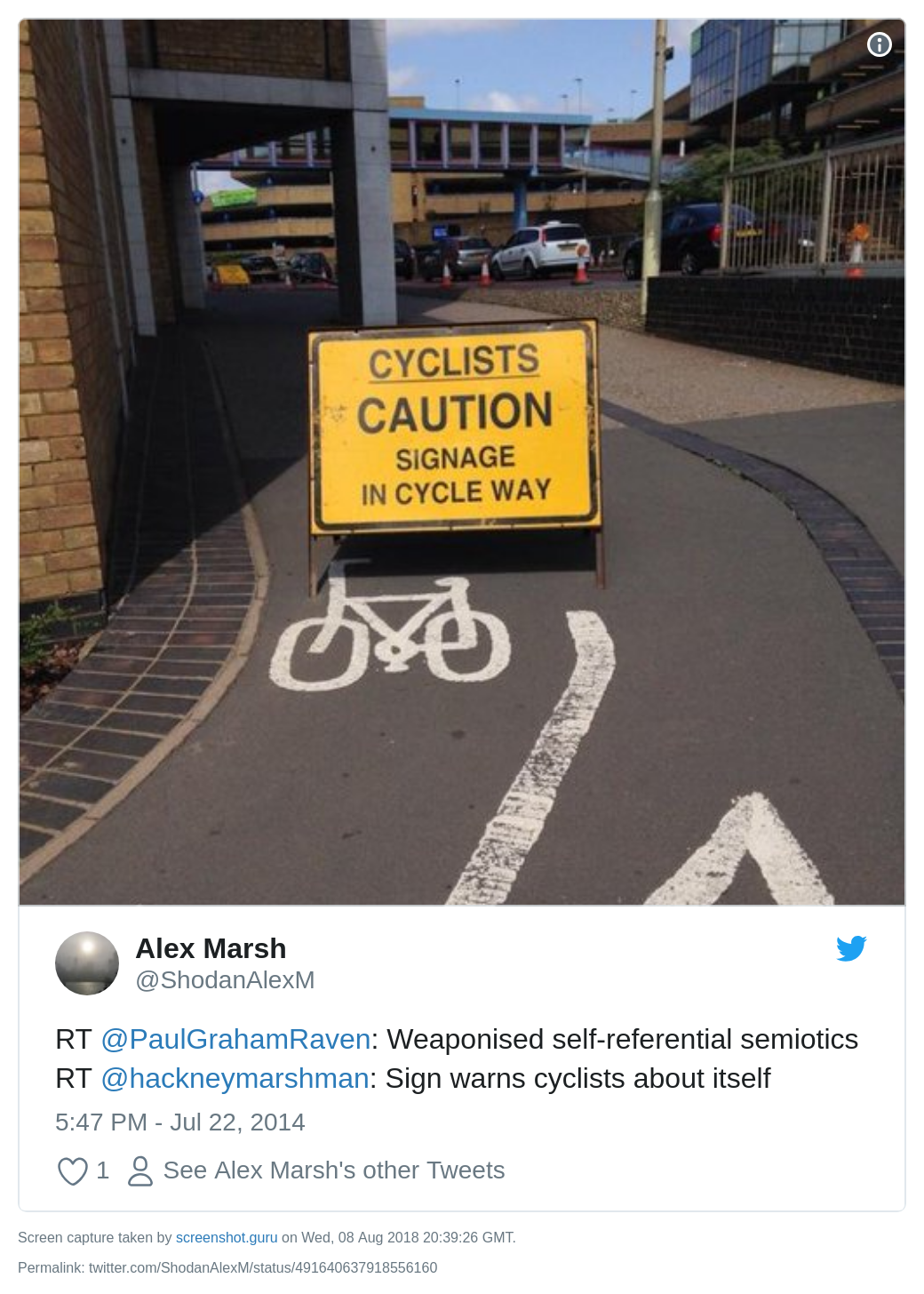 Alex Marsh tweet with cycling sign
