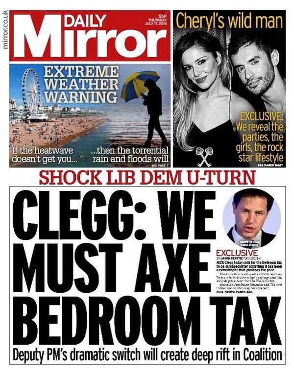 Mirror front page on bedroom tax