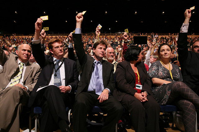 Vince Cable and Nick Clegg voting at party conference. Photo courtesy of the Liberal Democrats - https://www.flickr.com/photos/libdems/2866415066/ - some rights reserved