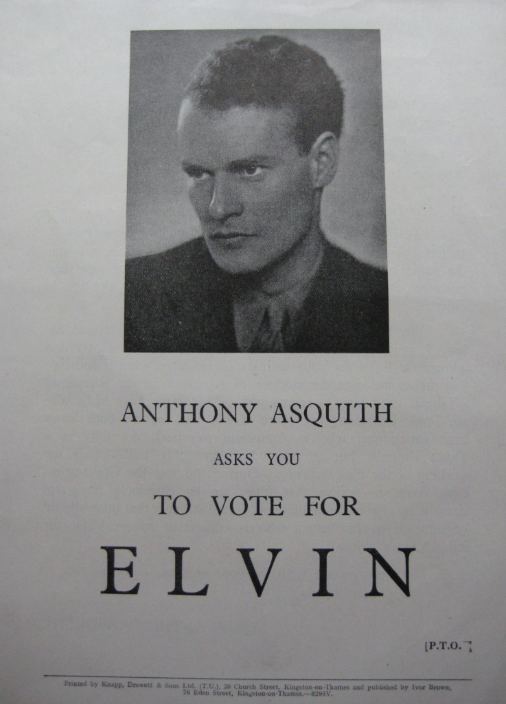 Labour Party leaflet Kingston 1945 - endorsements from Anthony Asquith (front)