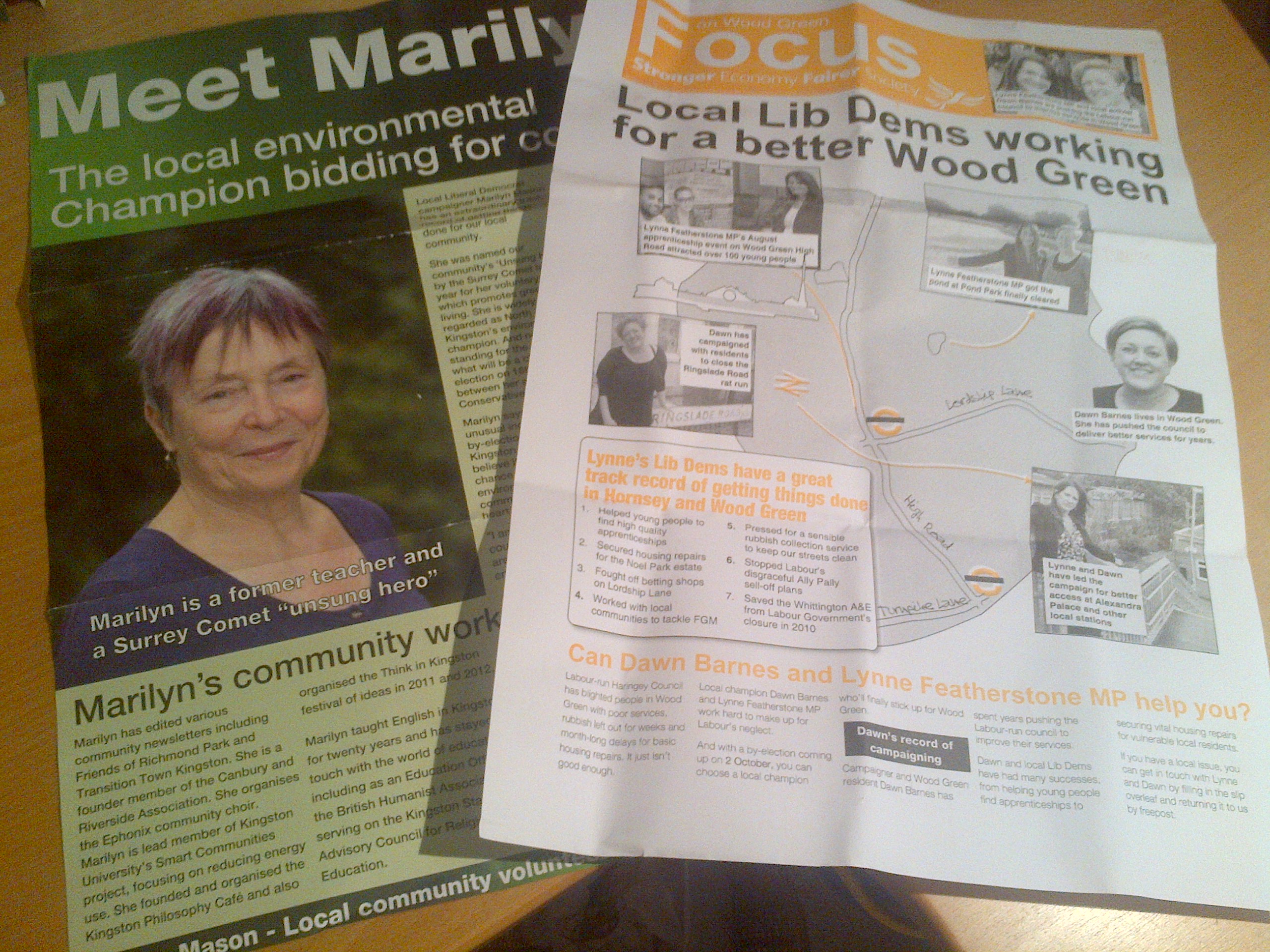 Kingston and Haringey by-election leaflets
