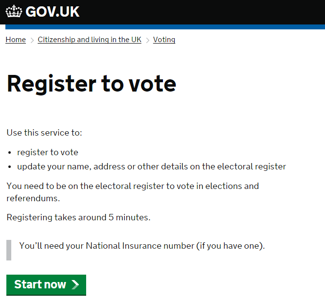 Online electoral registration website
