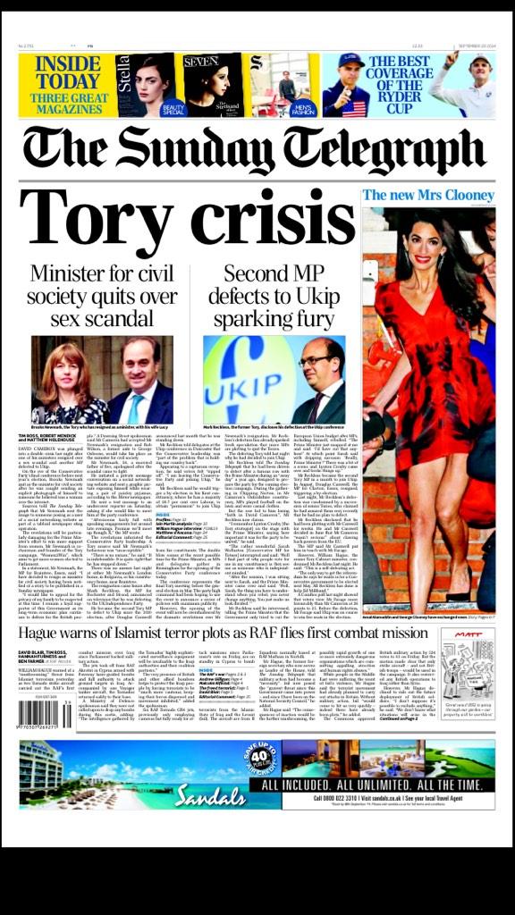 Sunday Telegraph frontpage - Reckless and Newmark