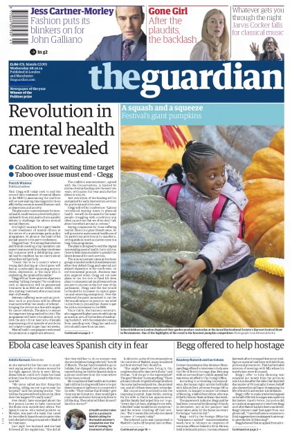 Guardian front page on mental health