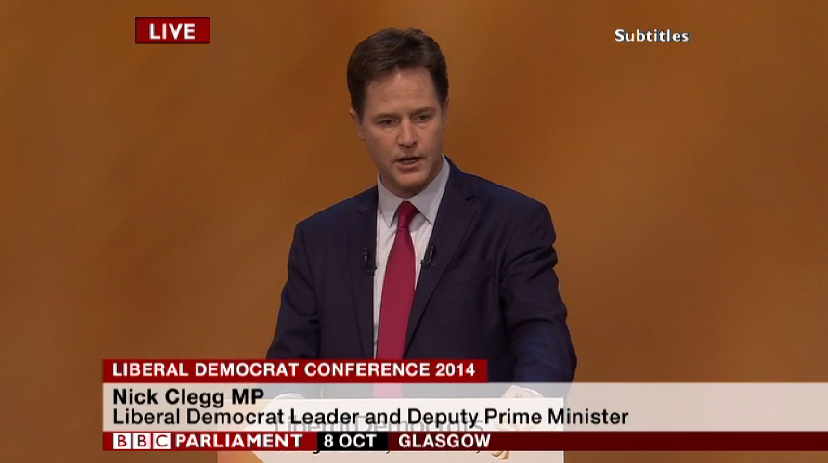 Nick Clegg speaking at conference