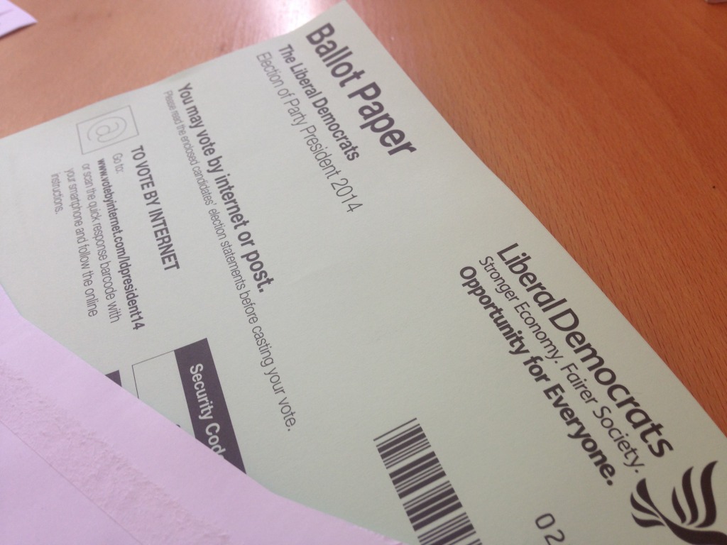 Liberal Democrats Party President Election 2014 - ballot paper