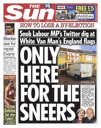 Sun front page on Emily Thornberry's tweet