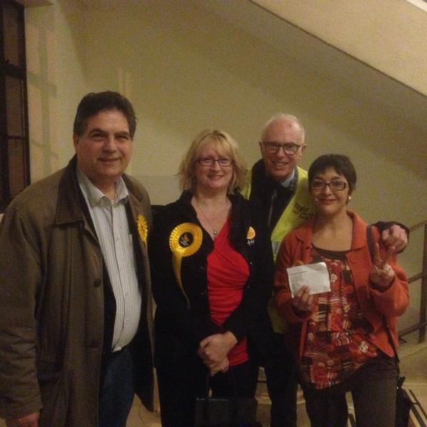 Victorious Lib Dems in Queens Edith ward, Cambridge. Photo courtesy of https://twitter.com/GeorgePippas/status/533060220273311744