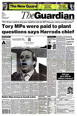 The Guardian front page exposing Neil Hamilton