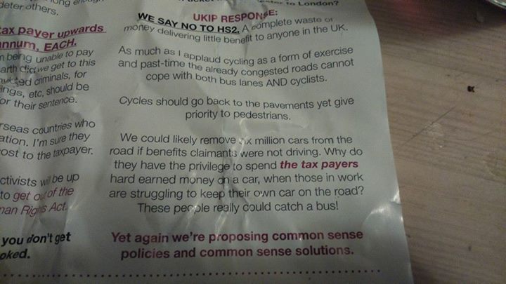 Ukip leaflet on drivers on benefits