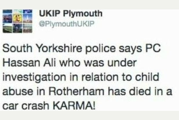 UKIP Plymouth - tweet about death of policeman